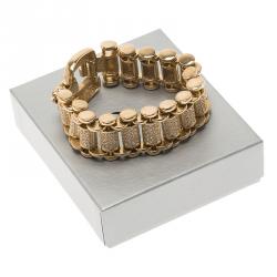Pre Owned سوار ديور تصميم متشابك عريض مرصع بالكريستال ذهبي اللون 20 سم