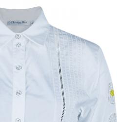 Pre Owned Dior White Embroidered Sleeve Shirt M
