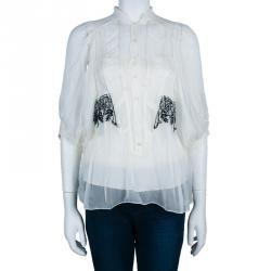 Dior White Beaded Chiffon Top M