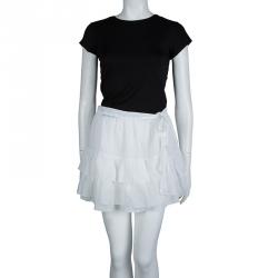 Pre Owned Dior White Cotton Voile Tiered Wraparound Mini Skirt M