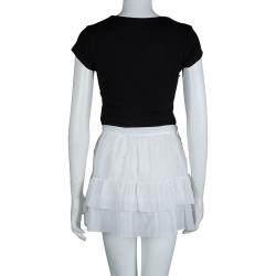 Pre Owned Dior White Cotton Voile Tiered Wraparound Mini Skirt M