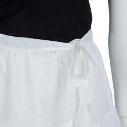 Pre Owned Dior White Cotton Voile Tiered Wraparound Mini Skirt M