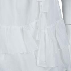 Pre Owned Dior White Cotton Voile Tiered Wraparound Mini Skirt M