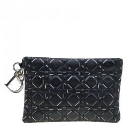 Pre Owned Dior Black Cannage Quilted Coated Canvas Panarea Clutch