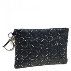Pre Owned Dior Black Cannage Quilted Coated Canvas Panarea Clutch