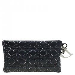 Pre Owned Dior Black Cannage Quilted Coated Canvas Panarea Clutch