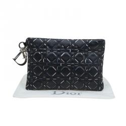 Pre Owned Dior Black Cannage Quilted Coated Canvas Panarea Clutch