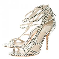 مملوكة مسبقًا صندل ديور جلد ثعبان مرقط ثنائي اللون بسيور متعددة مقاس 37.5