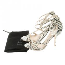 مملوكة مسبقًا صندل ديور جلد ثعبان مرقط ثنائي اللون بسيور متعددة مقاس 37.5