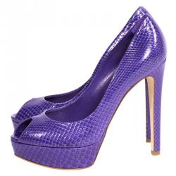 Pre Owned حذاء كعب عالي ديور ميس ديور نعل سميك مقدمة مفتوحة جلد ثعبان بنفسجي مقاس 39.5