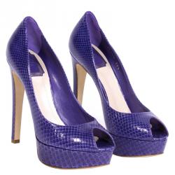 Pre Owned حذاء كعب عالي ديور ميس ديور نعل سميك مقدمة مفتوحة جلد ثعبان بنفسجي مقاس 39.5