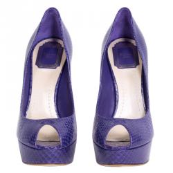 Pre Owned حذاء كعب عالي ديور ميس ديور نعل سميك مقدمة مفتوحة جلد ثعبان بنفسجي مقاس 39.5