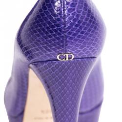 Pre Owned حذاء كعب عالي ديور ميس ديور نعل سميك مقدمة مفتوحة جلد ثعبان بنفسجي مقاس 39.5