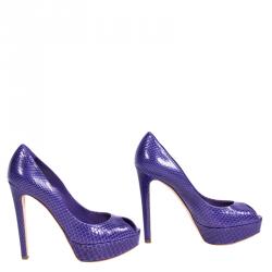 Pre Owned حذاء كعب عالي ديور ميس ديور نعل سميك مقدمة مفتوحة جلد ثعبان بنفسجي مقاس 39.5