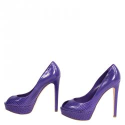 Pre Owned حذاء كعب عالي ديور ميس ديور نعل سميك مقدمة مفتوحة جلد ثعبان بنفسجي مقاس 39.5