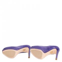 Pre Owned حذاء كعب عالي ديور ميس ديور نعل سميك مقدمة مفتوحة جلد ثعبان بنفسجي مقاس 39.5