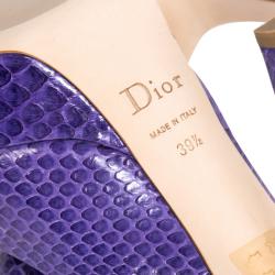 Pre Owned حذاء كعب عالي ديور ميس ديور نعل سميك مقدمة مفتوحة جلد ثعبان بنفسجي مقاس 39.5