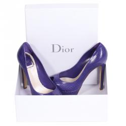 Pre Owned حذاء كعب عالي ديور ميس ديور نعل سميك مقدمة مفتوحة جلد ثعبان بنفسجي مقاس 39.5