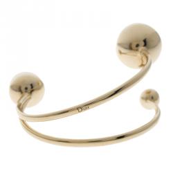 Pre Owned Dior Ultradior Faux Pearl Gold Tone Open Cuff Bracelet 16cm