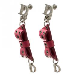 Pre Owned Dior Pink Bow Patent Leather Drop Earrings