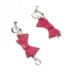 Pre Owned Dior Pink Bow Patent Leather Drop Earrings