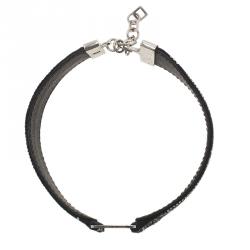 Pre Owned Dior Crystal Black Leather Choker Necklace