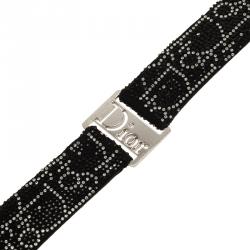 Pre Owned Dior Crystal Black Leather Choker Necklace