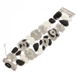 Pre Owned Dior Animalia Crystal Black And White Enamel Silver Tone Bracelet
