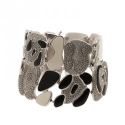 Pre Owned Dior Animalia Crystal Black And White Enamel Silver Tone Bracelet
