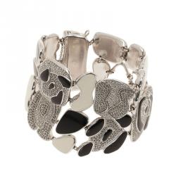 Pre Owned Dior Animalia Crystal Black And White Enamel Silver Tone Bracelet