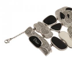 Pre Owned Dior Animalia Crystal Black And White Enamel Silver Tone Bracelet