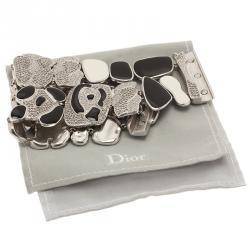 Pre Owned Dior Animalia Crystal Black And White Enamel Silver Tone Bracelet