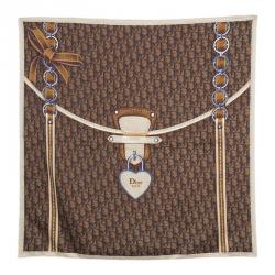 Pre Owned Dior Brown Silk Logo Printed Scarf