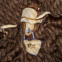 Pre Owned Dior Brown Silk Logo Printed Scarf