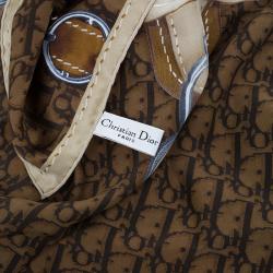 Pre Owned Dior Brown Silk Logo Printed Scarf