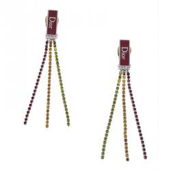 مملوكة مسبقًا Dior Crystal MultiColor Long Clip On Earrings