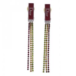 مملوكة مسبقًا Dior Crystal MultiColor Long Clip On Earrings