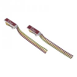 مملوكة مسبقًا Dior Crystal MultiColor Long Clip On Earrings