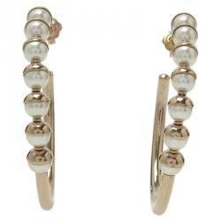 مملوكة مسبقًا Dior Mise En Dior Faux Pearl Gold Tone Hoop Earrings