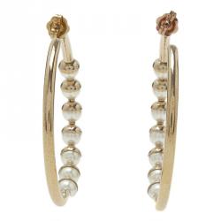 مملوكة مسبقًا Dior Mise En Dior Faux Pearl Gold Tone Hoop Earrings