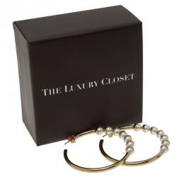 مملوكة مسبقًا Dior Mise En Dior Faux Pearl Gold Tone Hoop Earrings