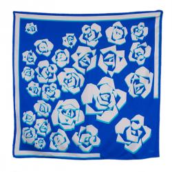 Pre Owned وشاح ديور نقوش أزهار حرير أزرق كحلي مربع