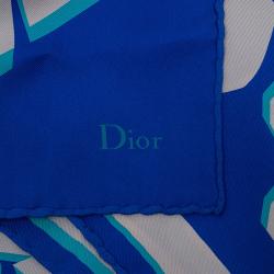 Pre Owned وشاح ديور نقوش أزهار حرير أزرق كحلي مربع