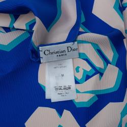 Pre Owned وشاح ديور نقوش أزهار حرير أزرق كحلي مربع