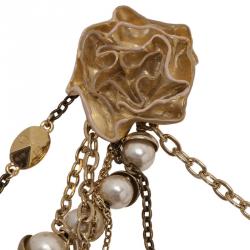 Pre Owned Dior Mise En Dior Faux Pearl Chain Brooch