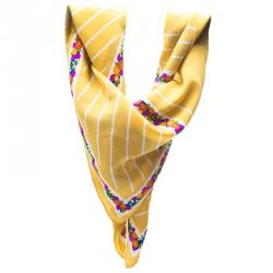 مملوكة مسبقًا Dior Multicolor Yellow Floral Print Striped Silk Scarf