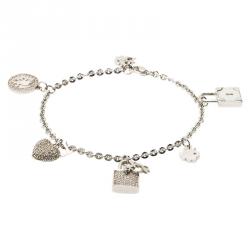 Pre Owned Dior Crystal Charm Silver Tone Bracelet