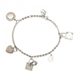 Pre Owned Dior Crystal Charm Silver Tone Bracelet
