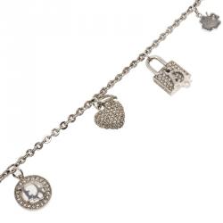 Pre Owned Dior Crystal Charm Silver Tone Bracelet