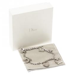 Pre Owned Dior Crystal Charm Silver Tone Bracelet